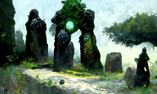 Sinister Mossy Stone Circle in Dark Fantasy Style