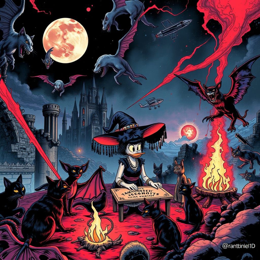 Witch Linda Duck in Flapper Attire with Ouija Board