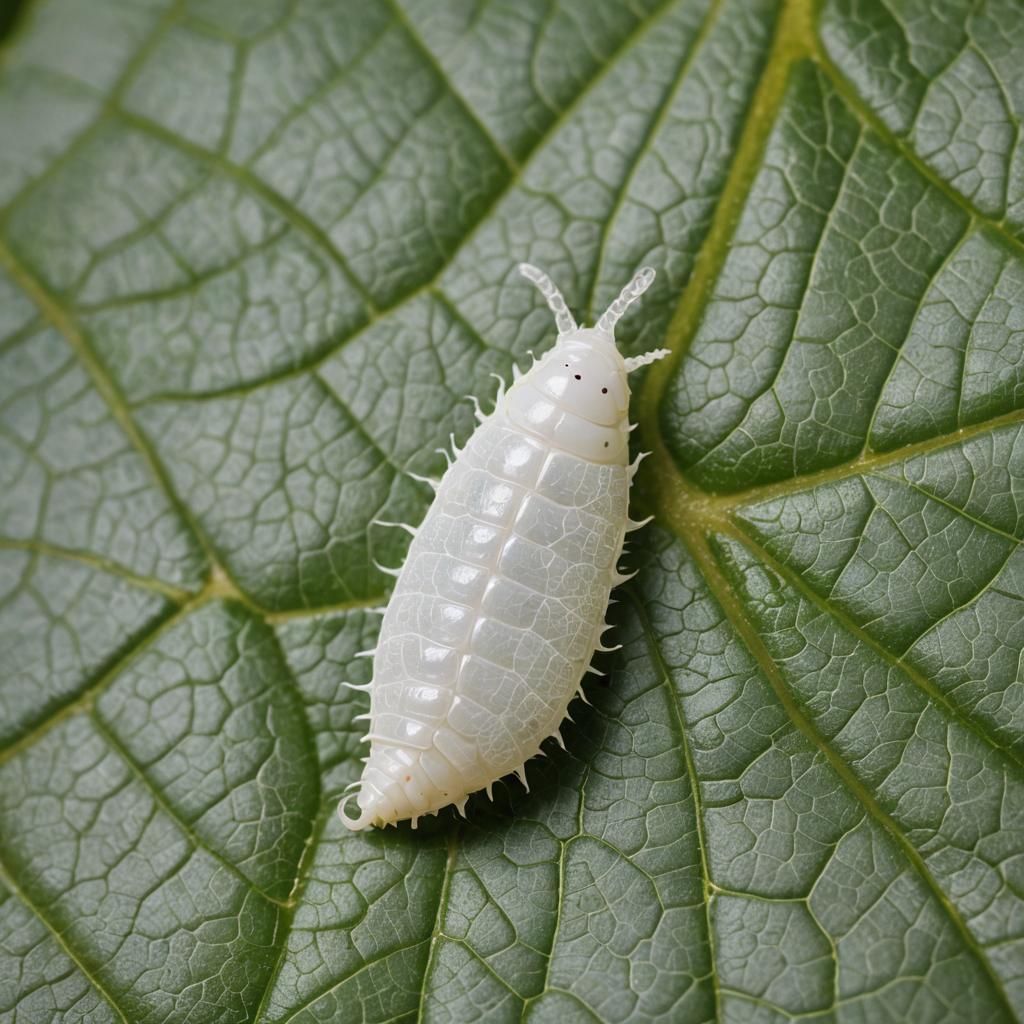 Fat White Larva on Leaf Macro Photography