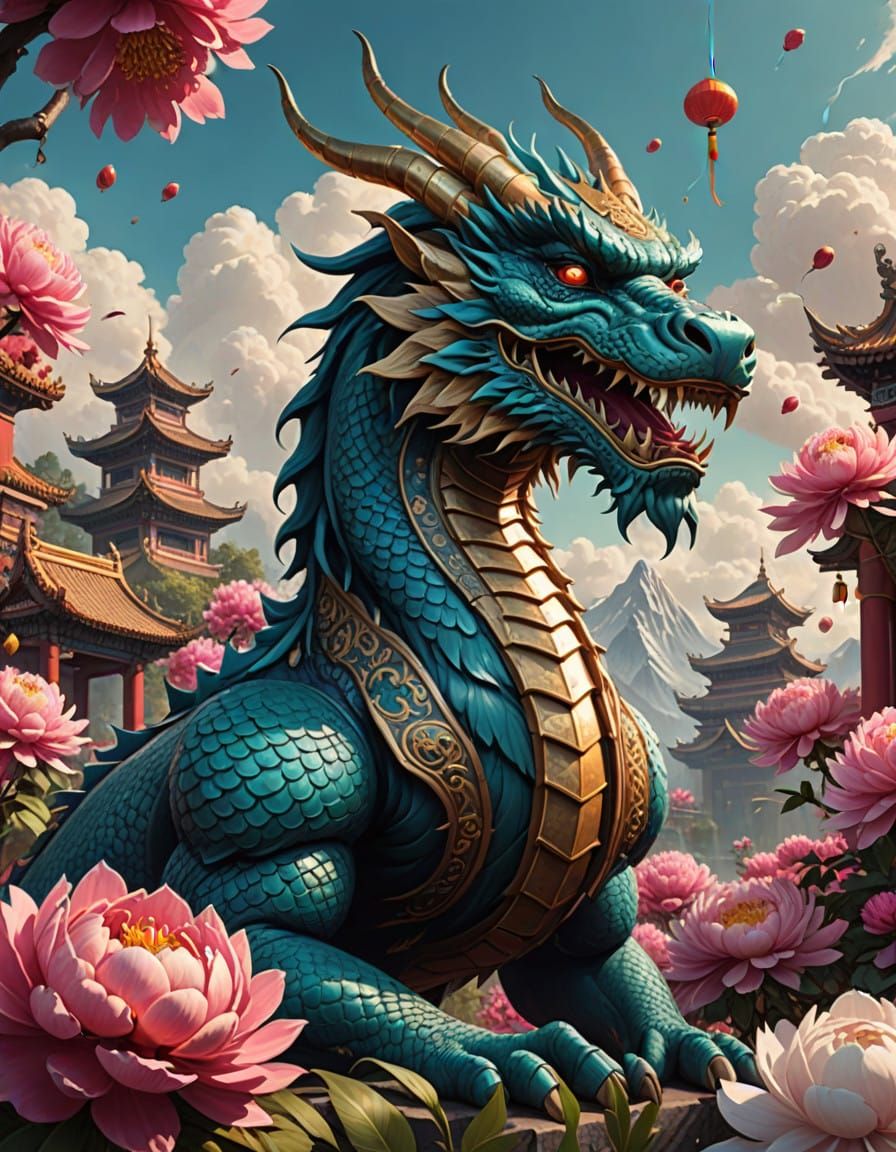 Whimsical Kawaii Chinese Dragon Wish Card in Vibrant Vector ...