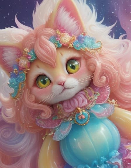 Strawberry Cat in Candy Land: Pastel Oil Painting