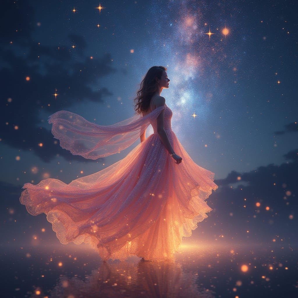 Celestial Lady Surrounded by Stars in Digital Art