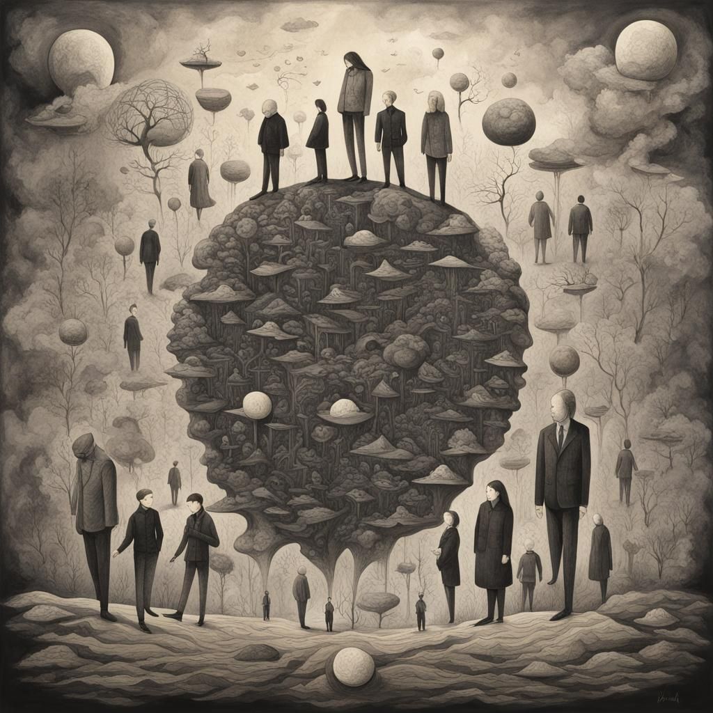 Surreal Collective Consciousness of Faceless Figures