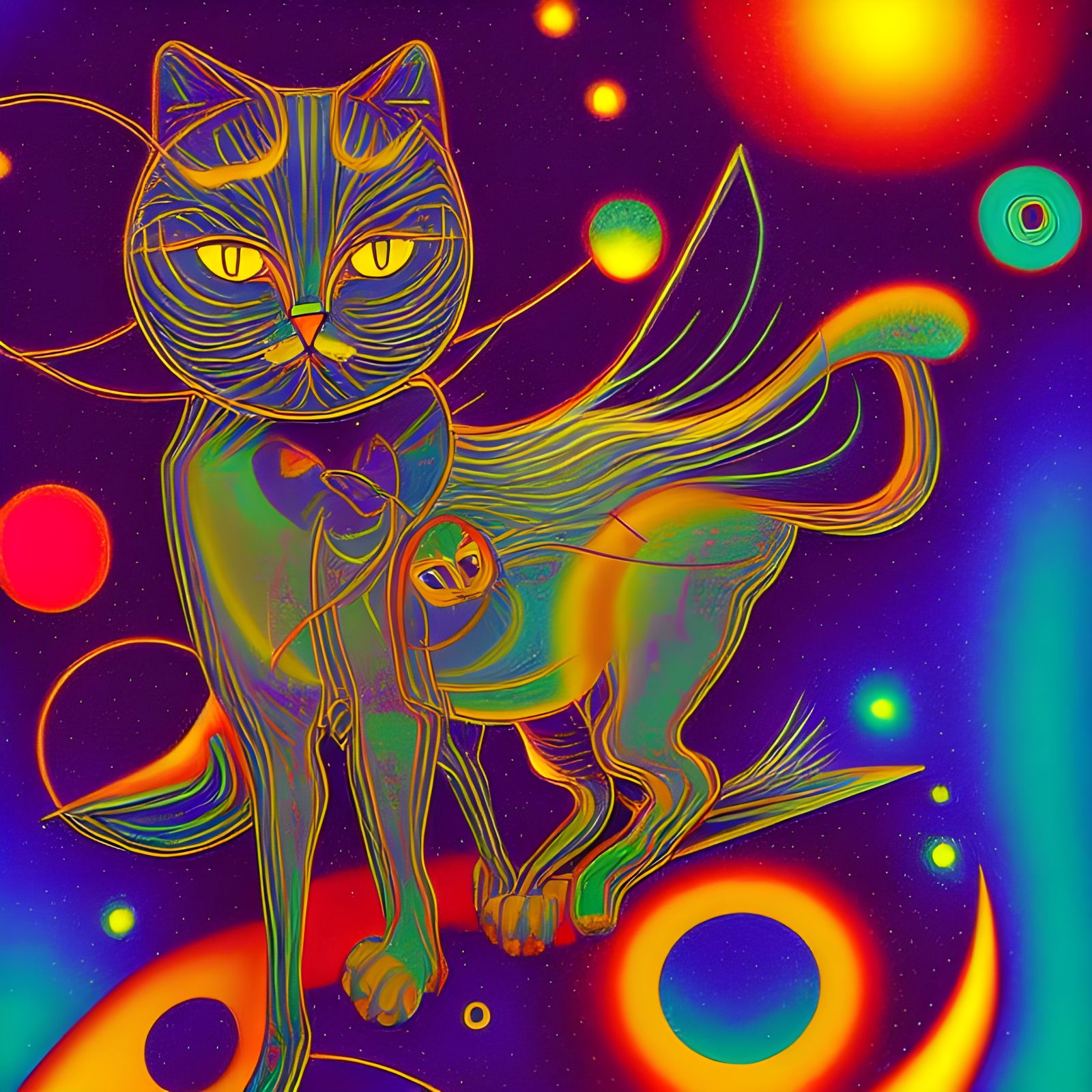 Hovering Cat in Geometric Abstract Art