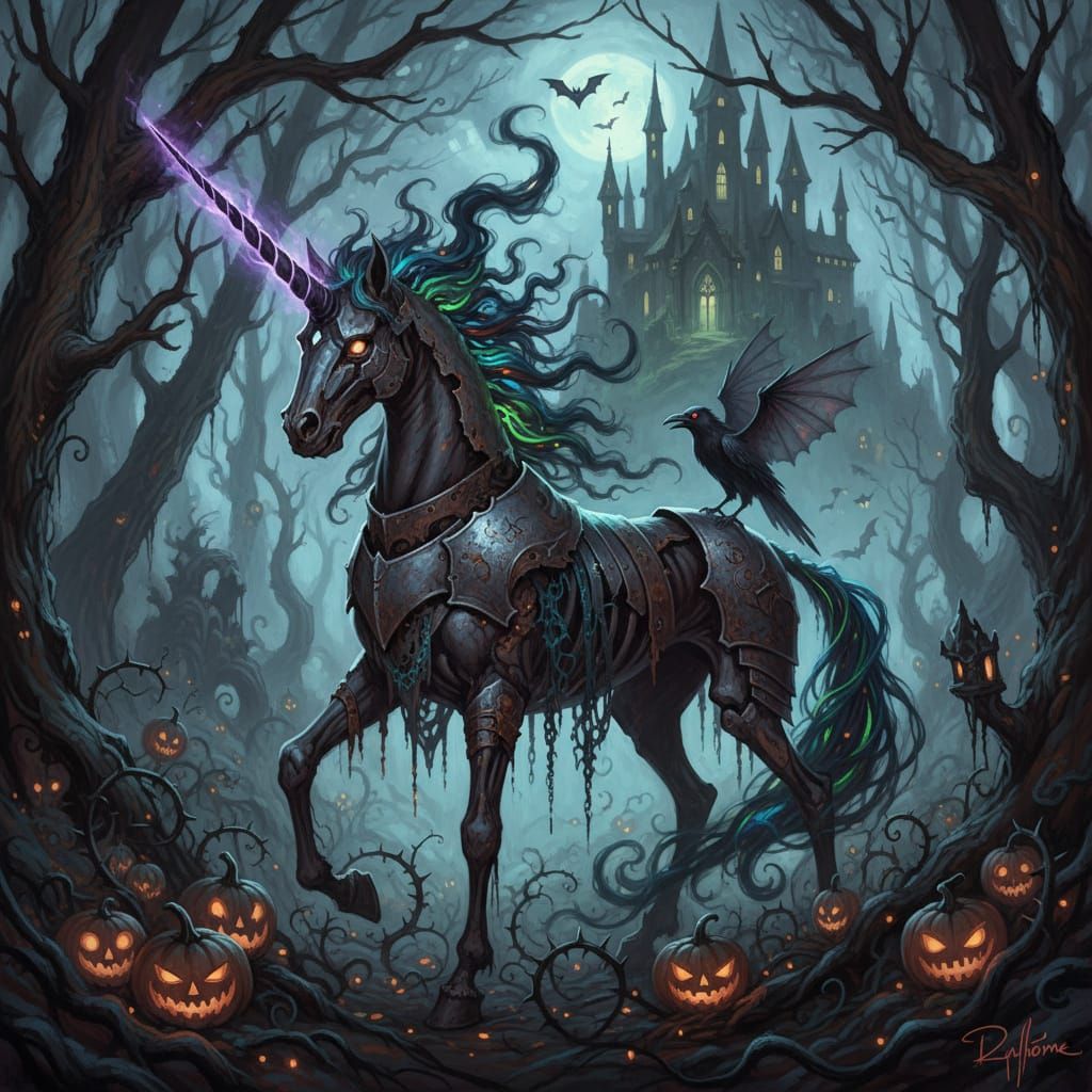 Halloween Unicorn in Gothic Fairytale Style
