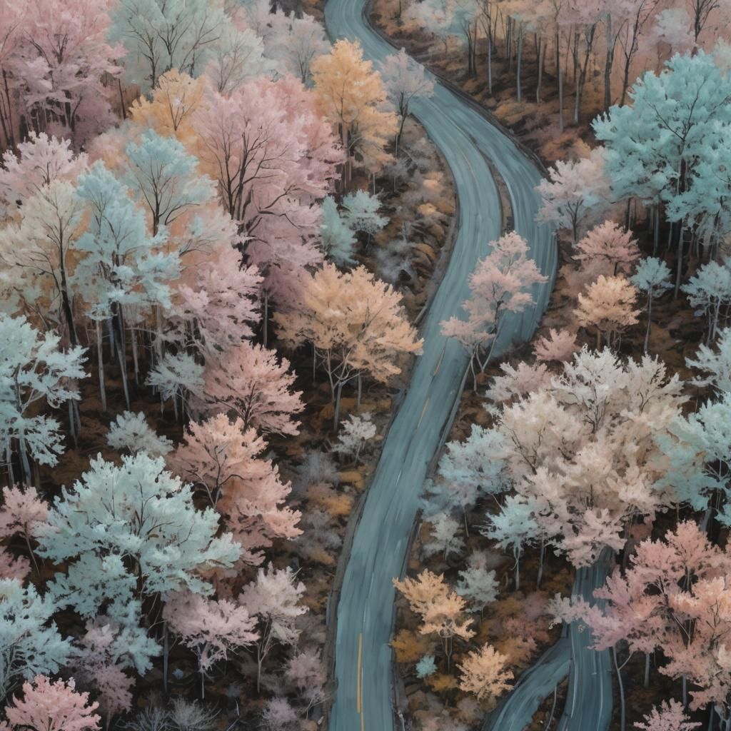 Post-Apocalyptic Pastel Forest Road