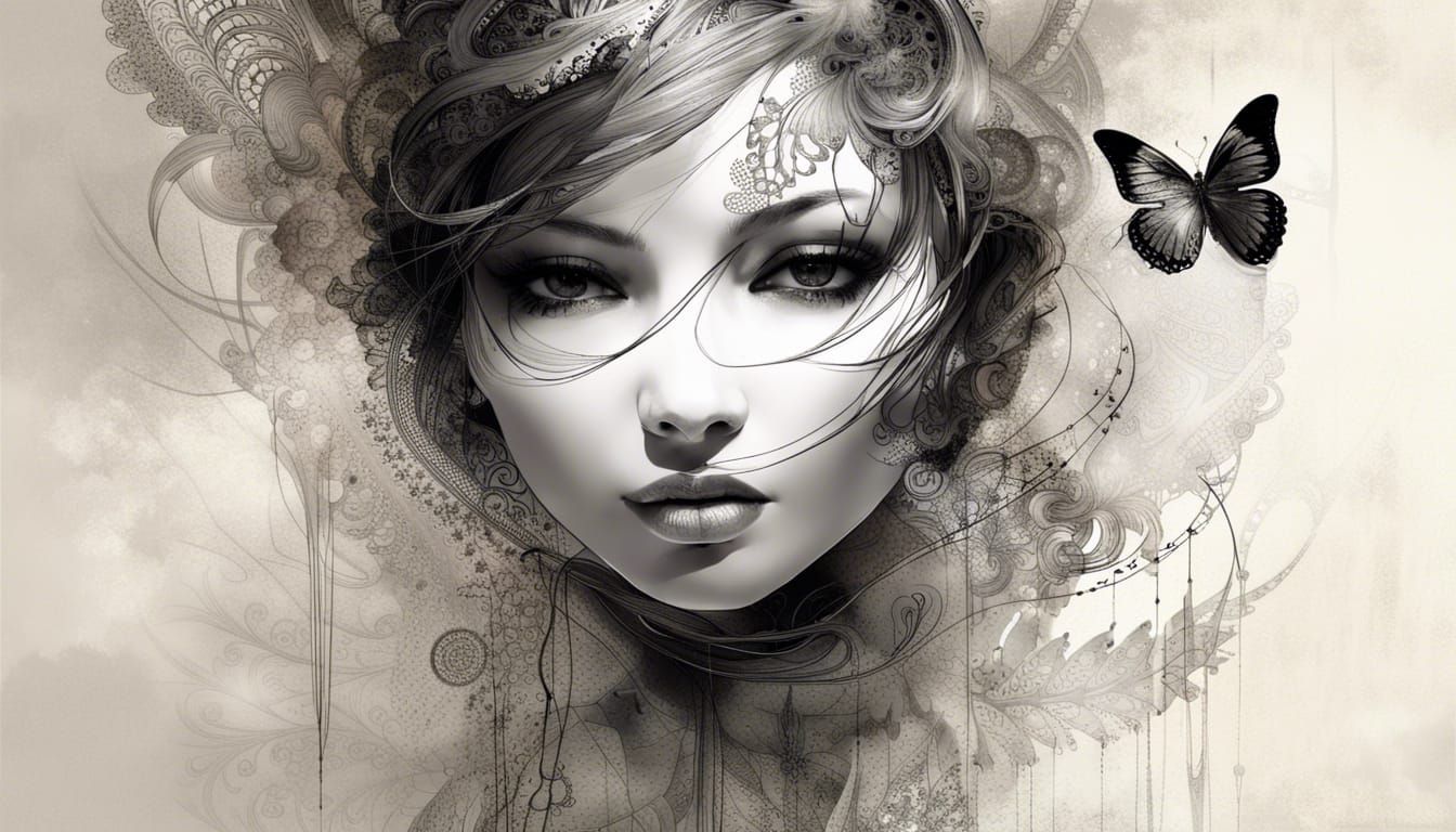 Filigree Angel Portrait with Butterfly Wings