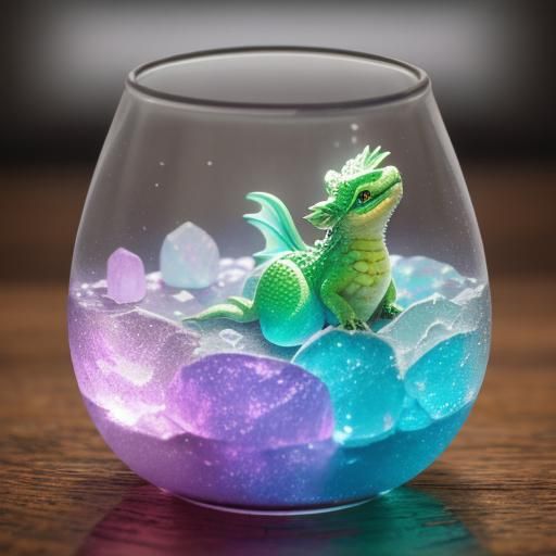 Baby Dragon in Glass Jewelry Box Still Life