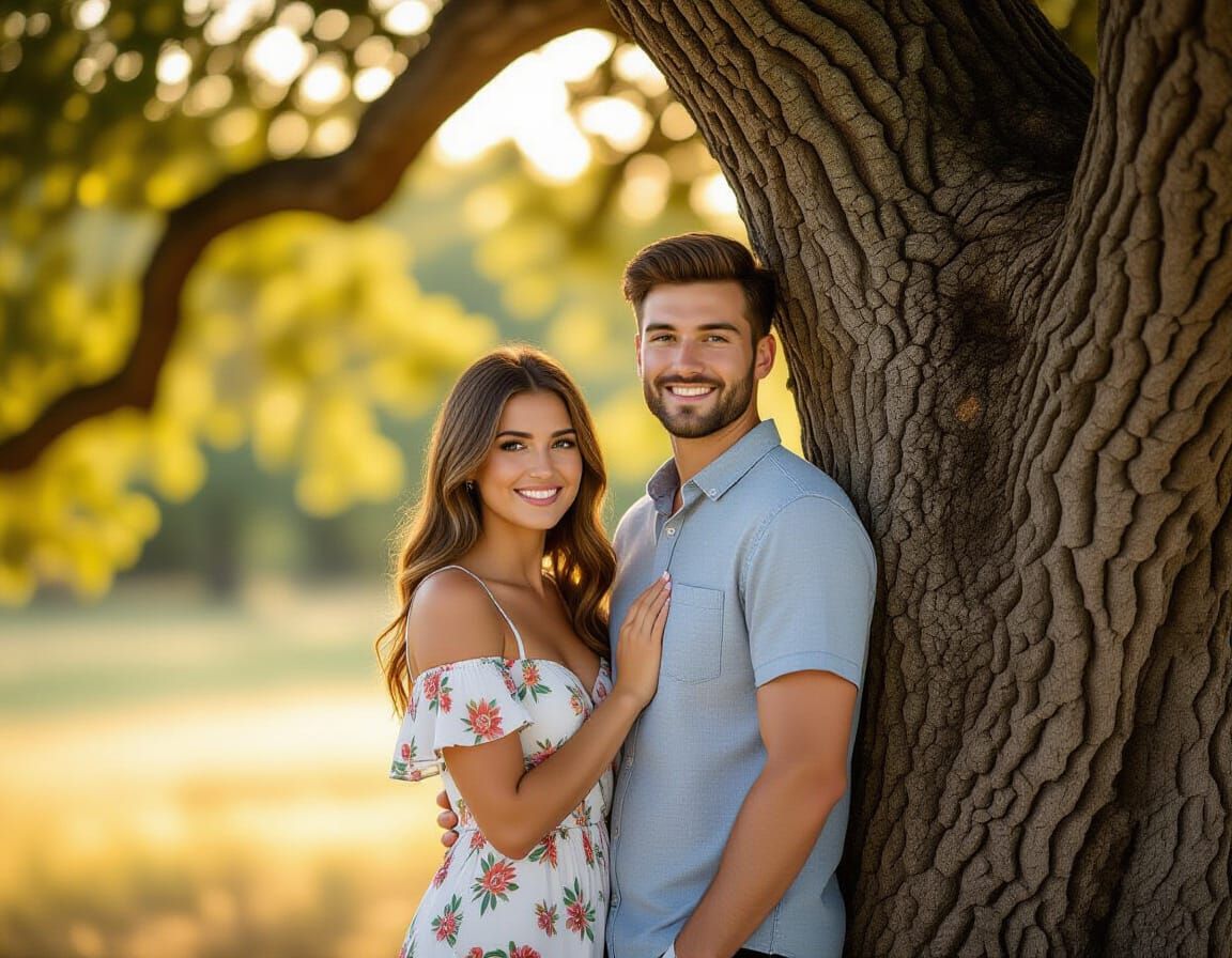 Couple by Ancient Tree in Summer Light