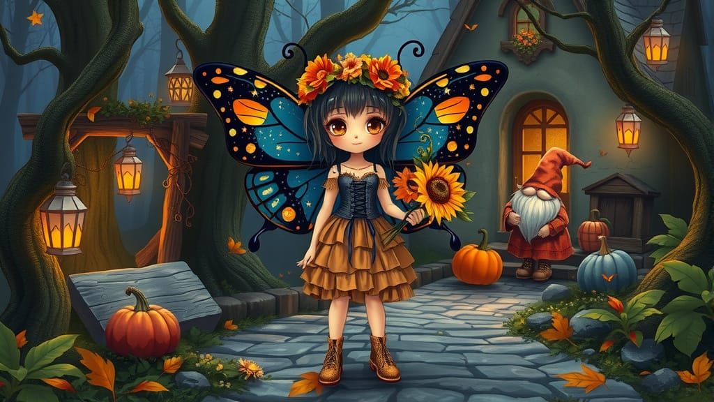 Chibi Butterfly Girl in Twilight Forest