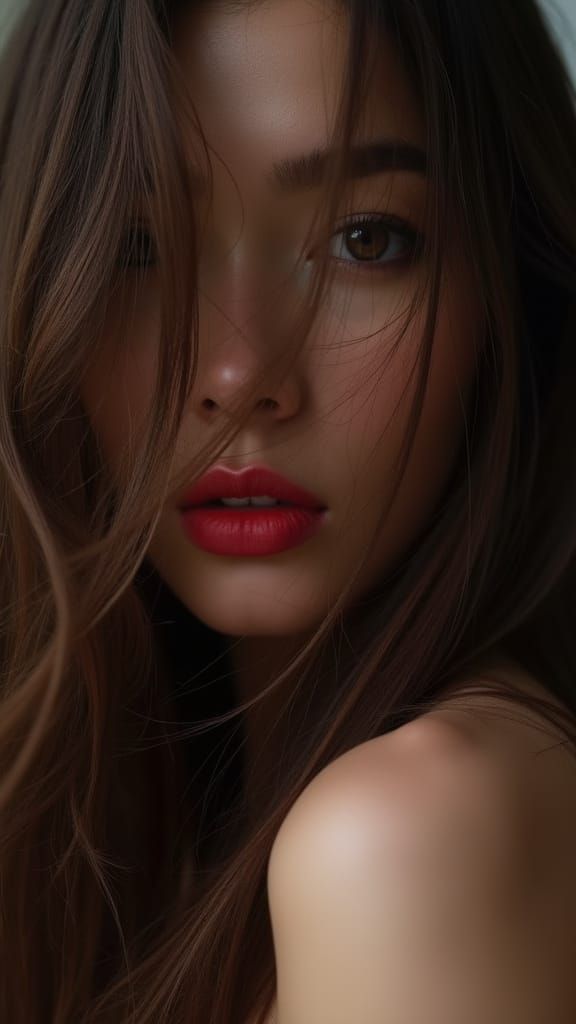 Seductive Portrait in Vibrant Color with Dramatic Hair Blur