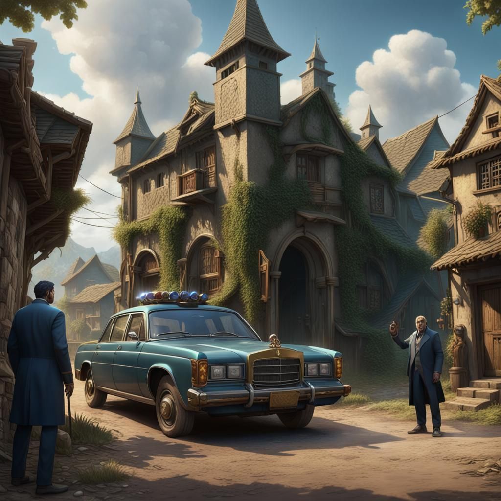 Rich Man Arrives in Poor Village: Matte Painting