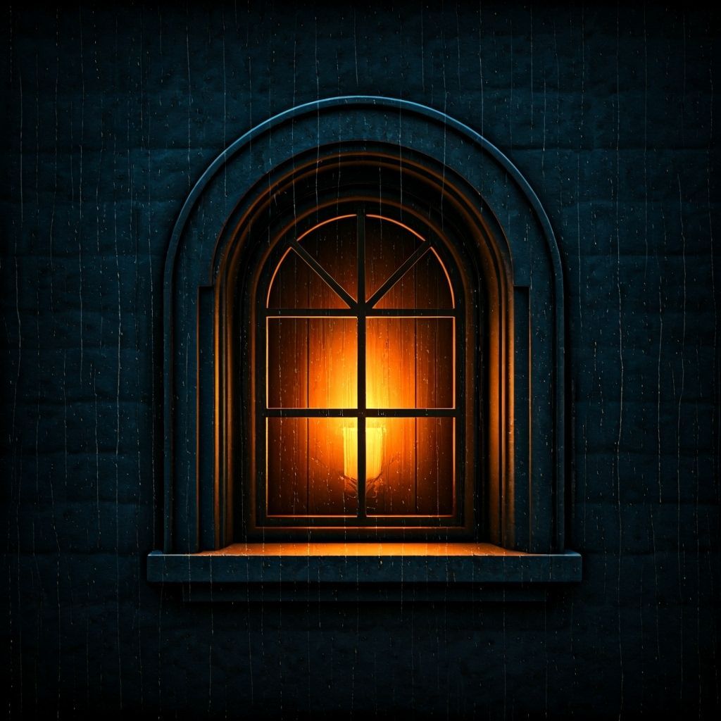 Glowing Tavern Window on a Rainy Night