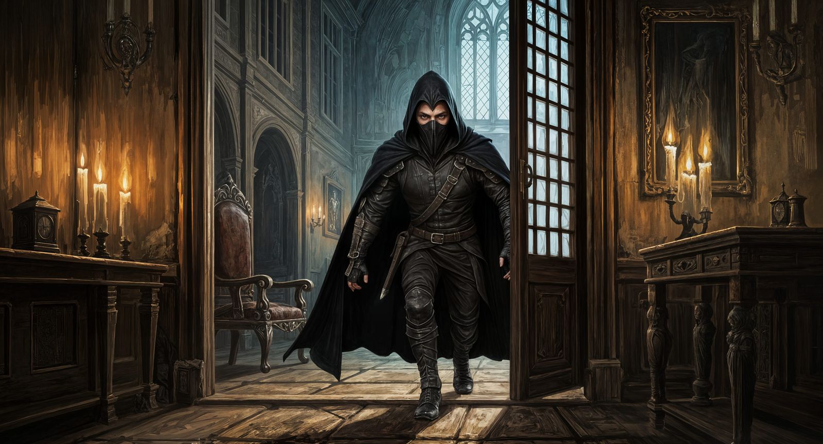 Garrett Sneaking Into Medieval House, Acrylic Art