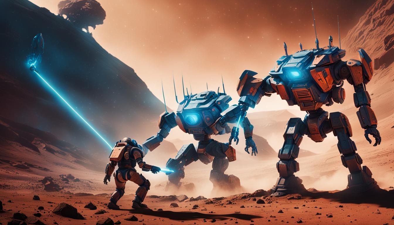 Epic Mech Battle on Mars in Cinematic Style
