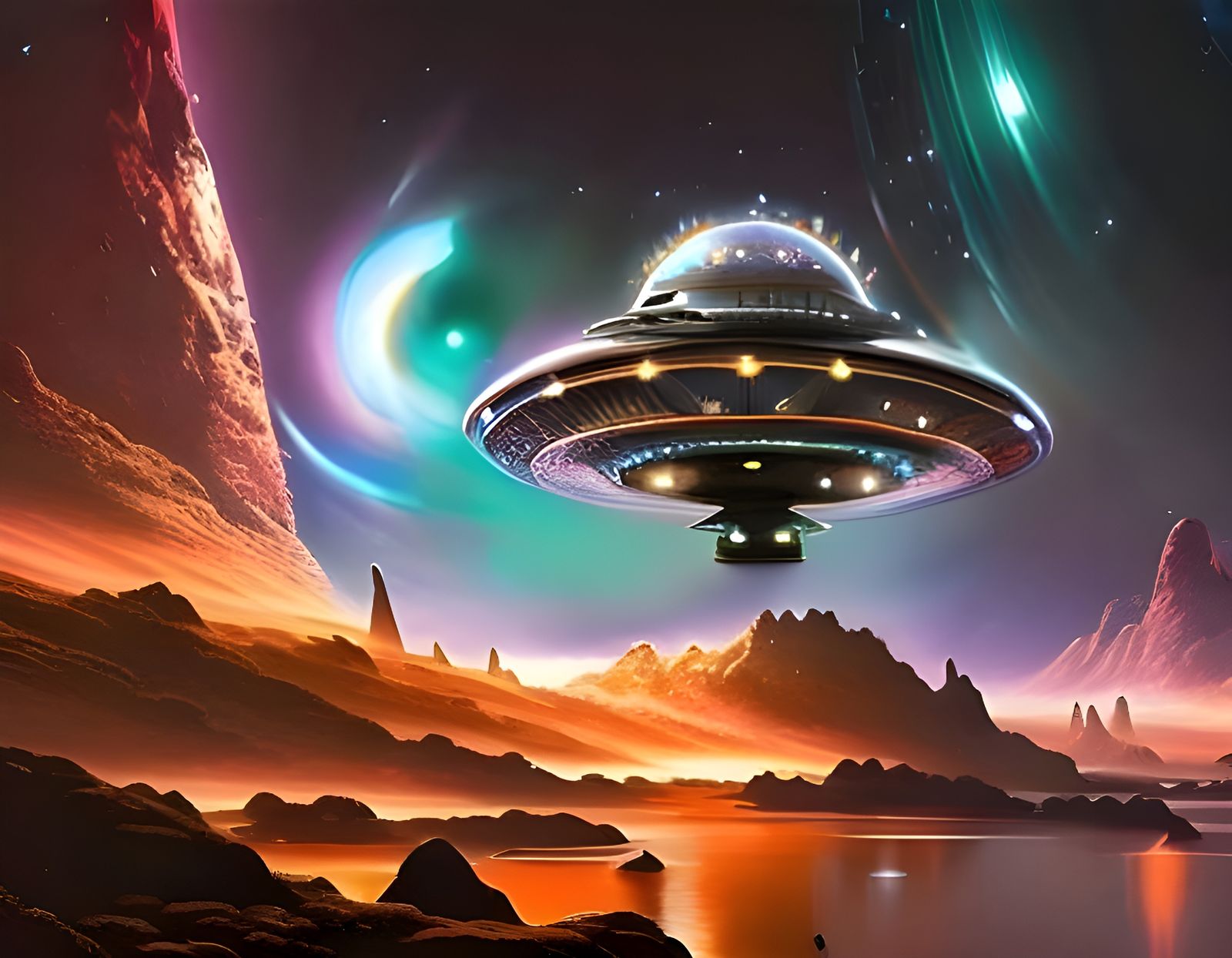 Galactic UFO Masterpiece in Vibrant Hyperrealism