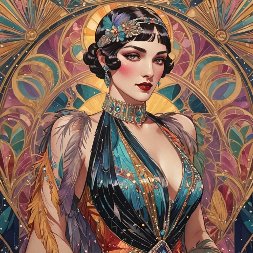 Glamorous Burlesque Dancer in Art Deco Style