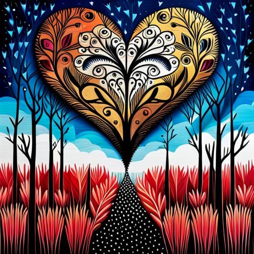 Beautiful Garden in Forest Mixed Media Painting