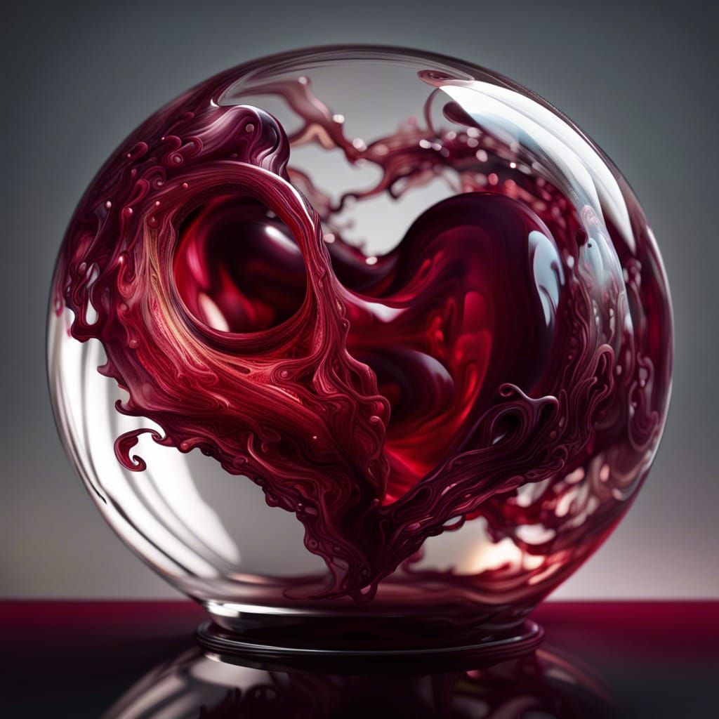 Glass Heart in Sphere with Red Wine