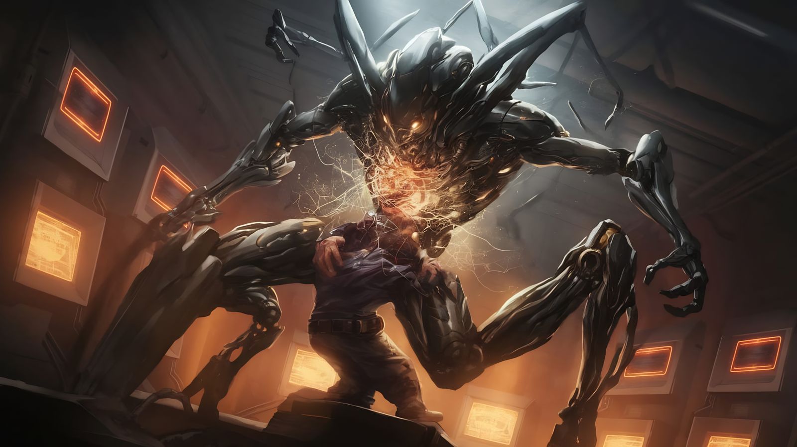 Biomechanical Titan Emerges in Futuristic Lab