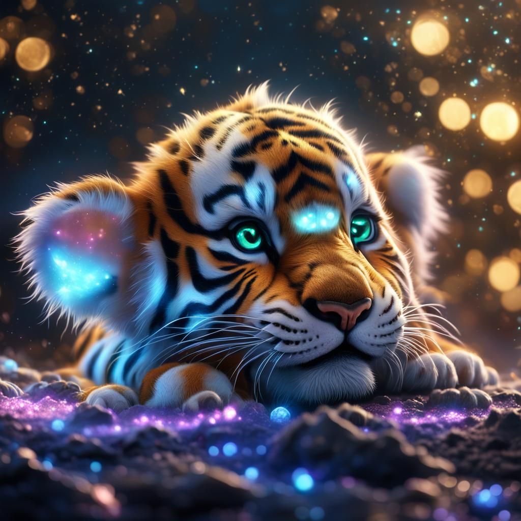 Adorable Baby Tiger with Bioluminescent Veins