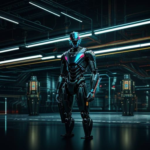 Robot Constructs Human in Sci-Fi Factory: Digital Art