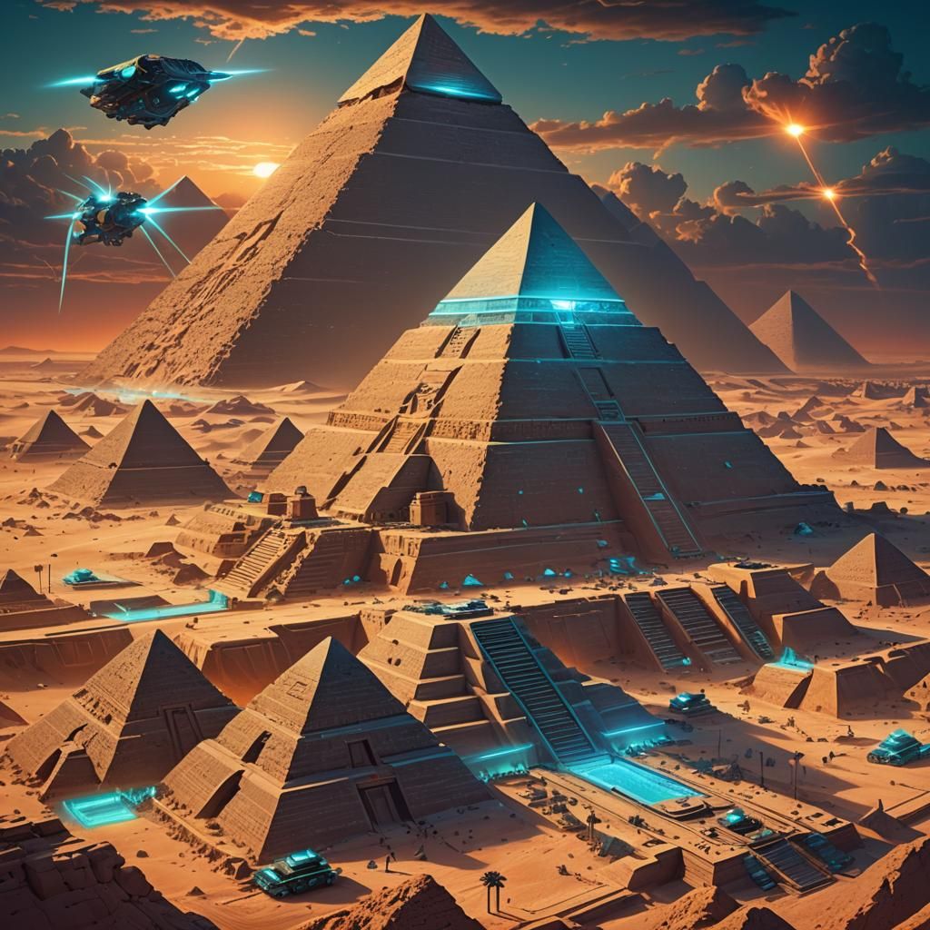 Science Fantasy Pyramids with Laser Defenses