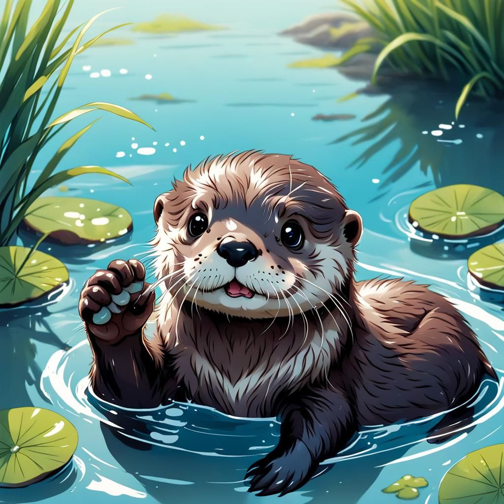 Adorable Baby Otter in Anime Style