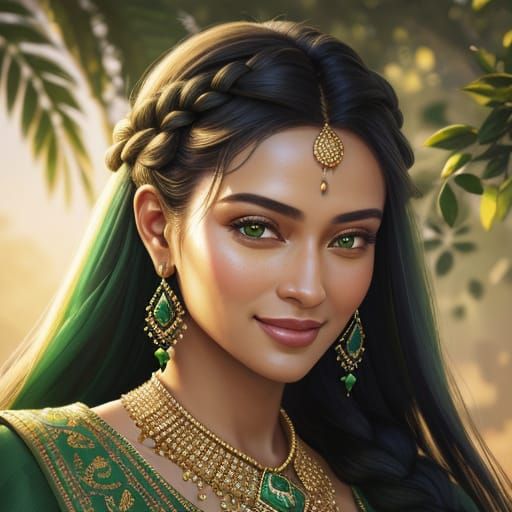 Woman in Emerald Kaftan with Jasmine Braids