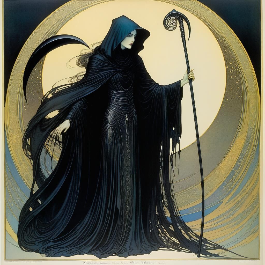 Female Grim Reaper in Lithograph Style
