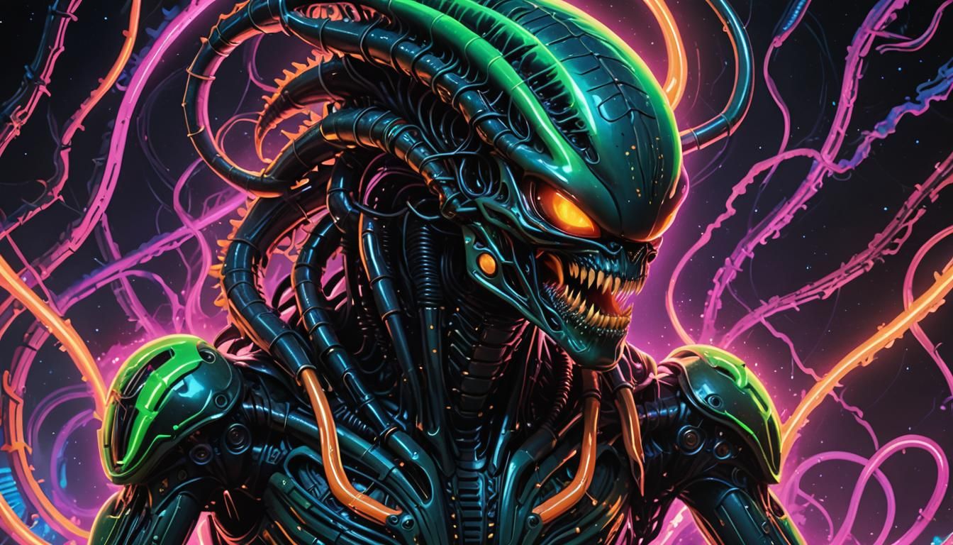 Neon Cyberpunk Xenomorph: Eldritch Horror