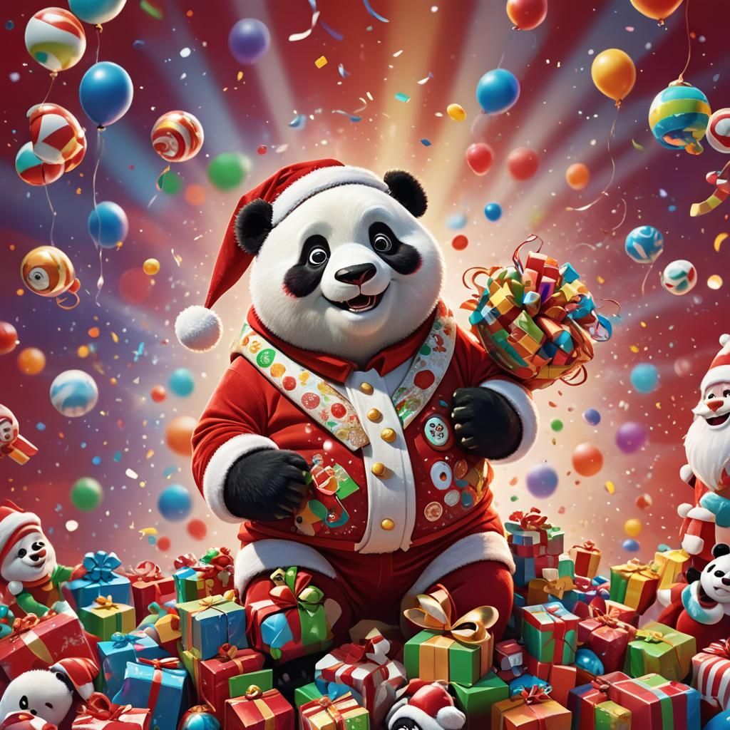 Festive Santa Panda Portrait in Pixar Style