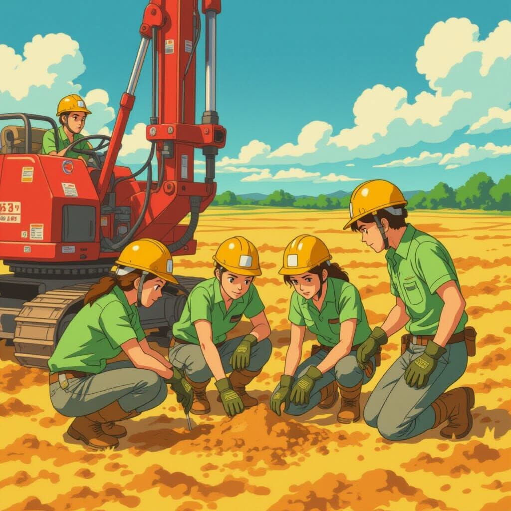 Italian Geologists Surveying in Studio Ghibli Style