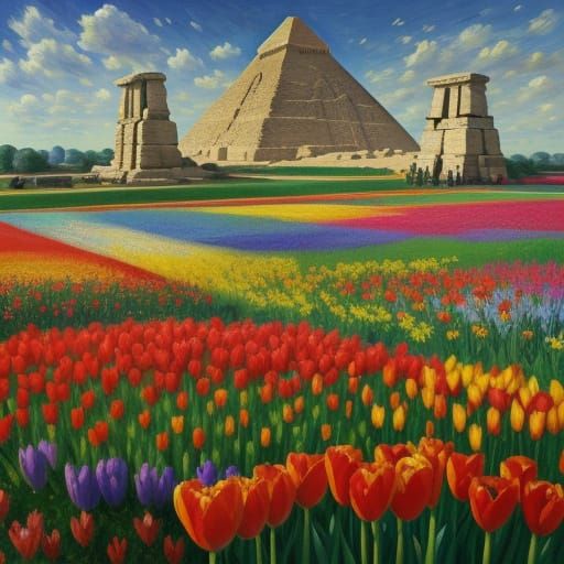 Tulip Fields of Holland in Vibrant Oil Painting