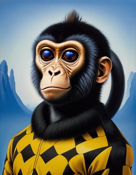 Surreal Anthropomorphic Monkey in Checkered Tights