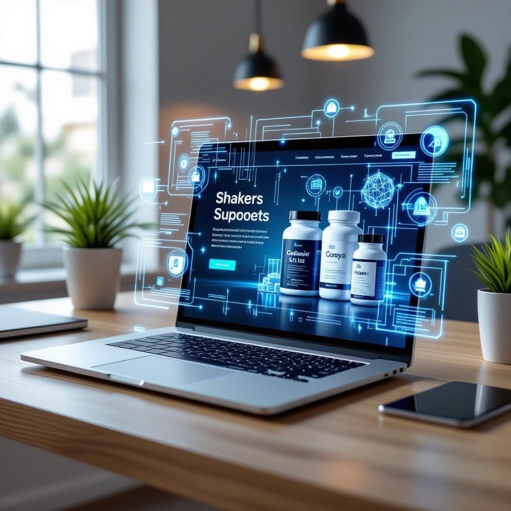 AI-Powered E-commerce Workspace with Holographic Elements