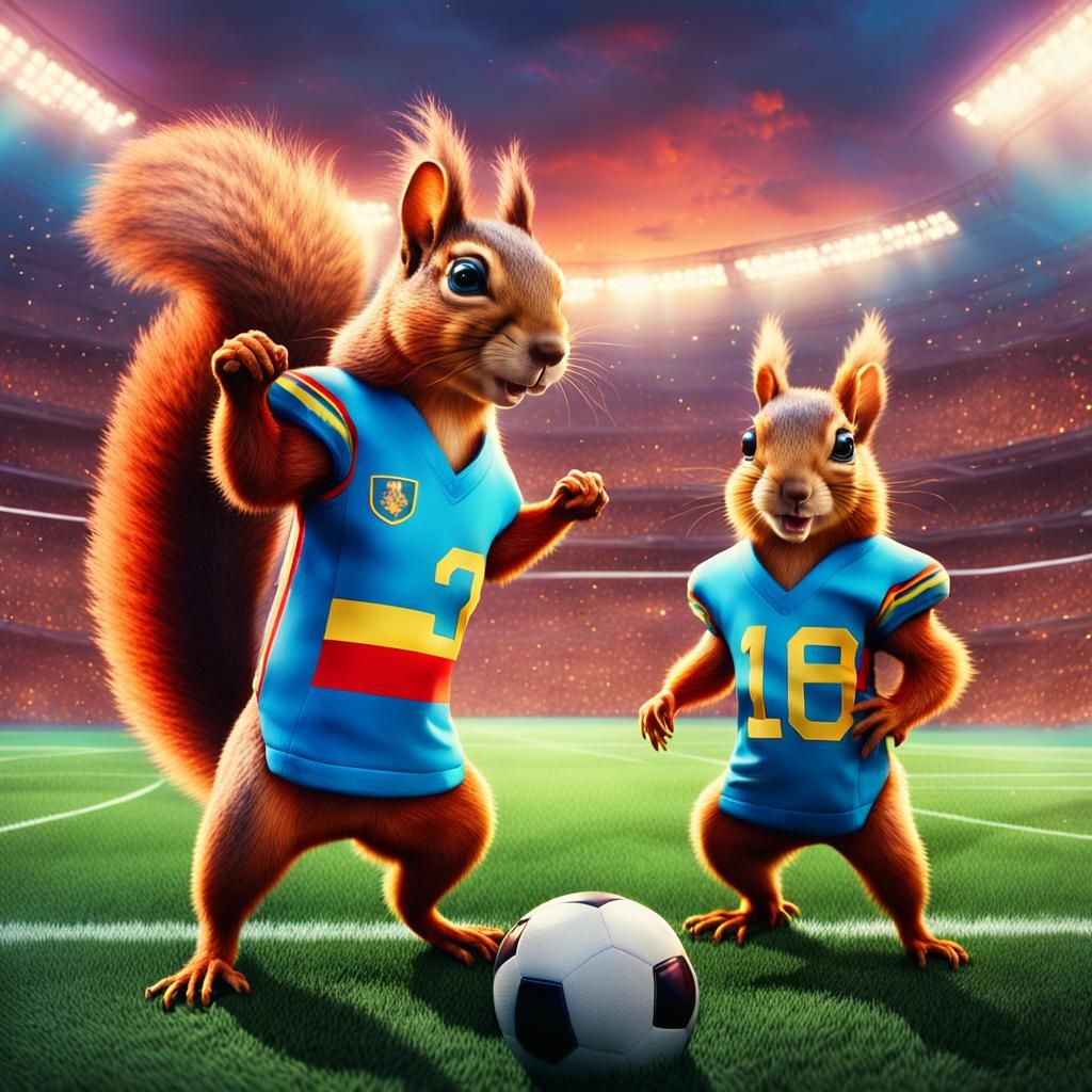 Squirrel Football Teams Clash in Futuristic Stadium