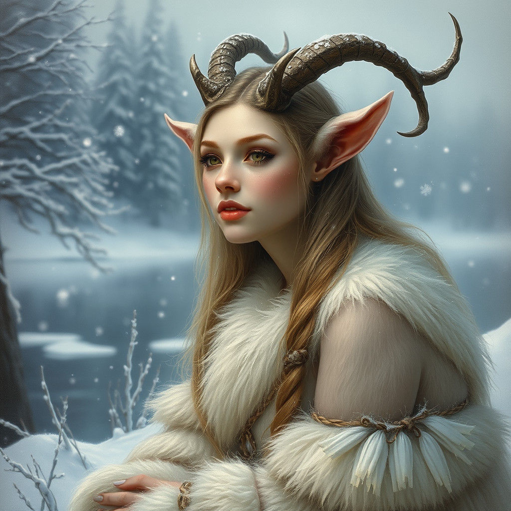 Winter Faun Portrait in Ethereal Fantasy Style