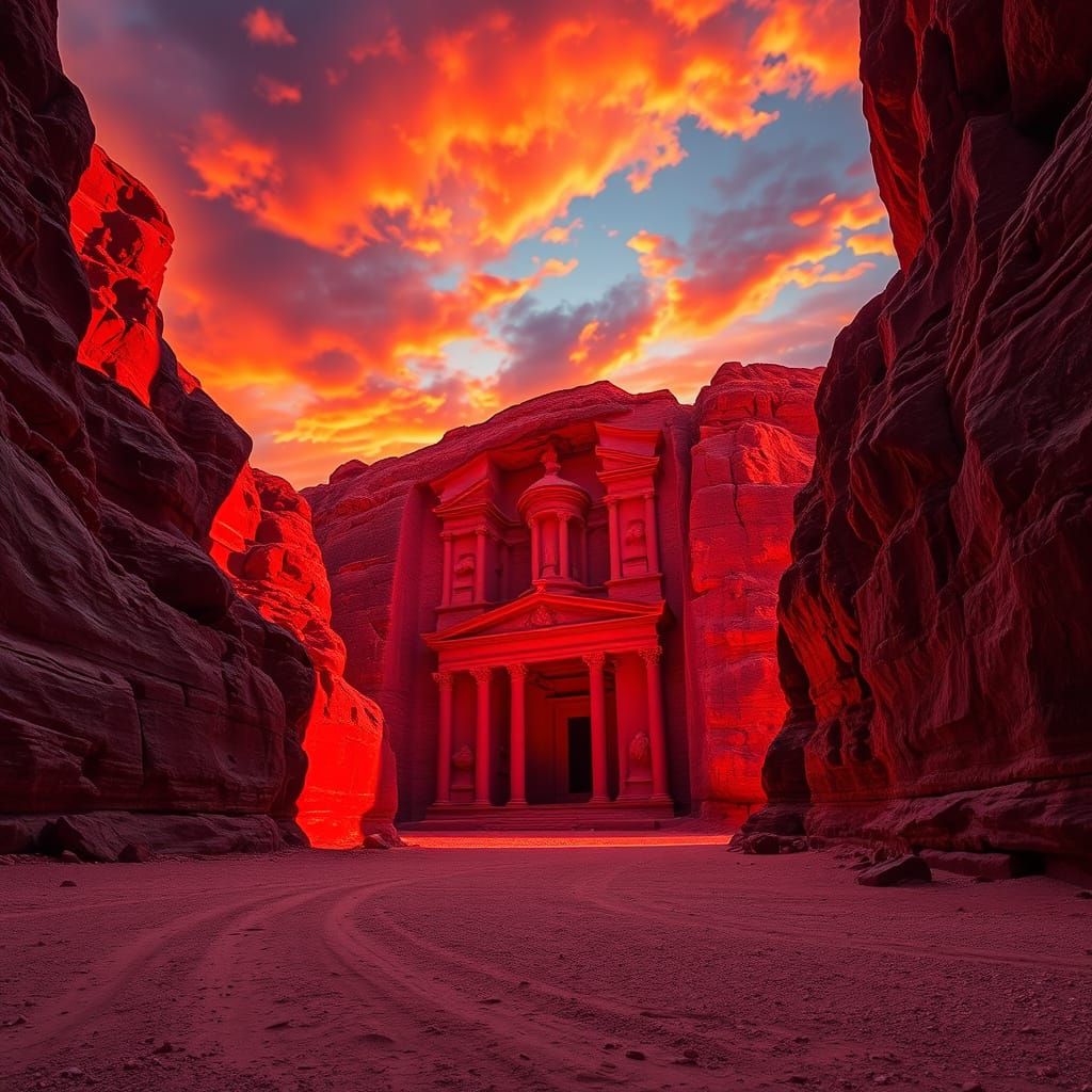 Red Desert: Petra in Jordan under a Burning Sky