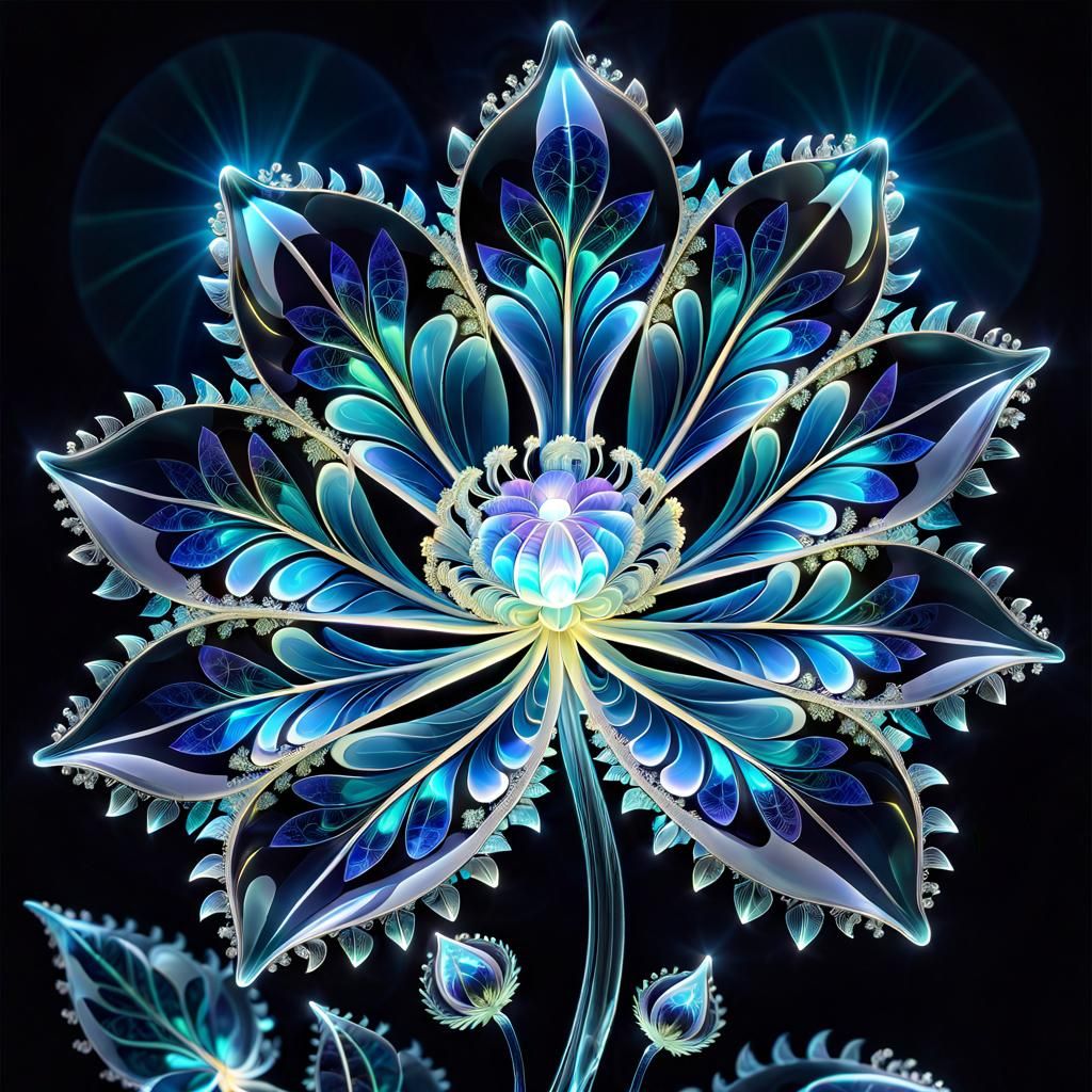 Bioluminescent Fractal Glass Flower in Fantasy Style