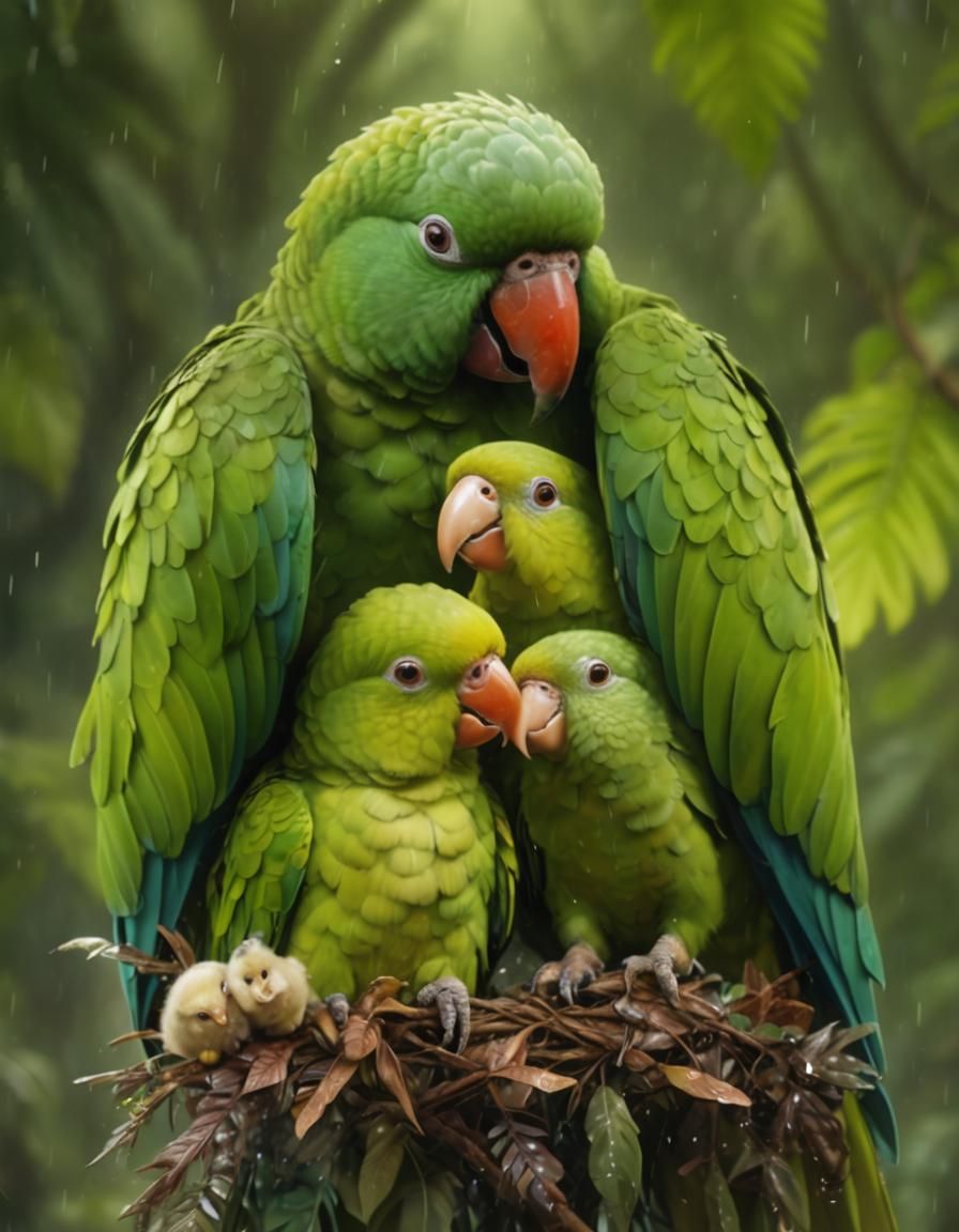 Amazon Parrot Protects Young in Mystical Jungle