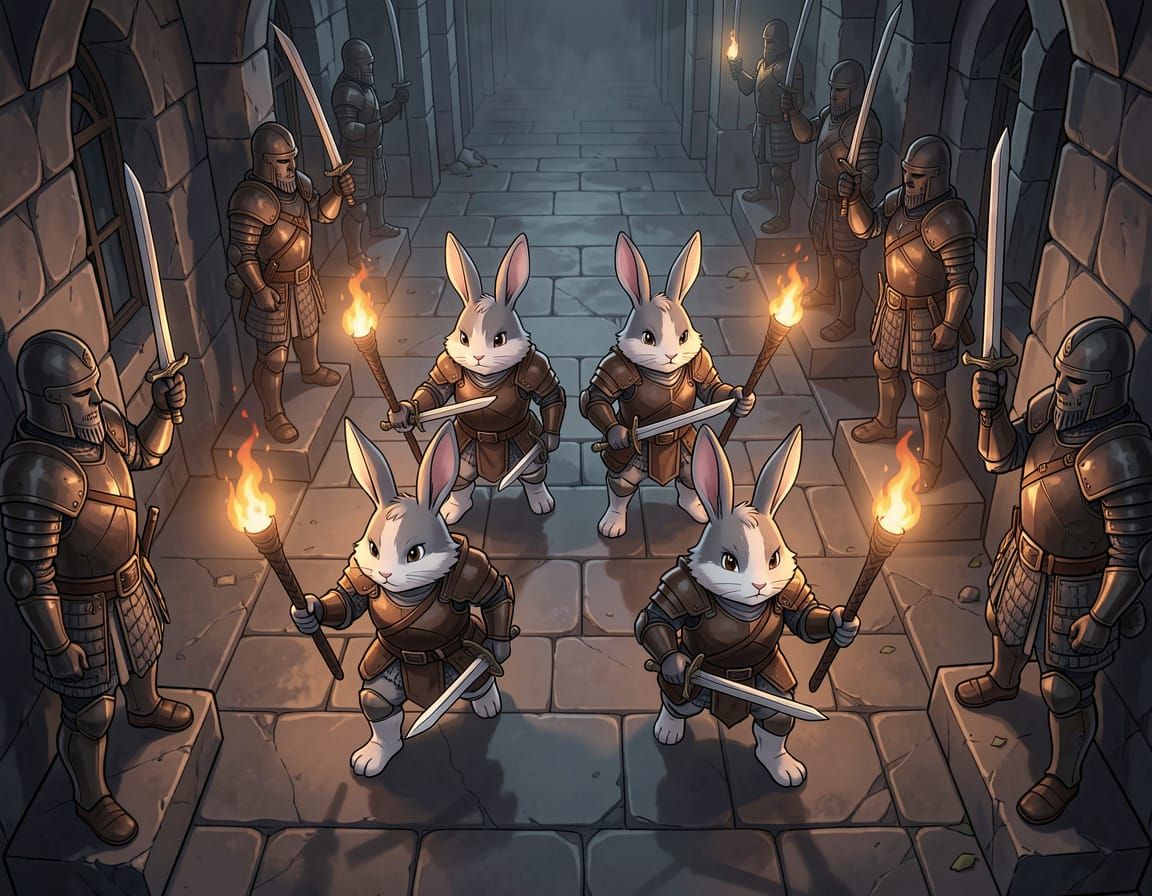 Rabbits in Armor Explore Dark Castle Dungeon
