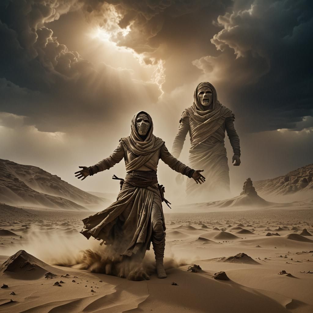 Epic Mummy Sandstorm Shadow Formation in IMAX Style