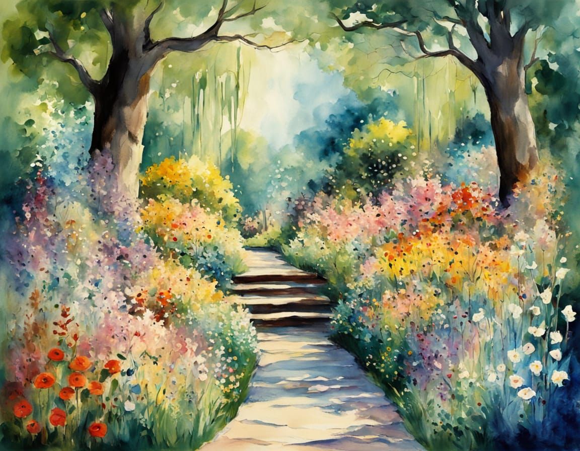 Vibrant Blooming Garden in Impressionist Style