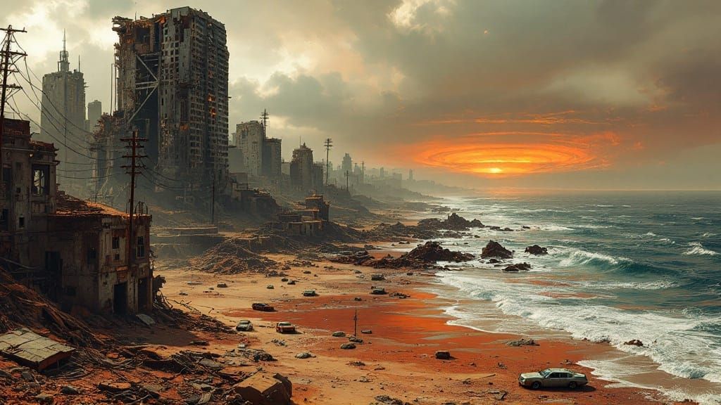 Apocalyptic Coastline in Gritty, High-Contrast Style