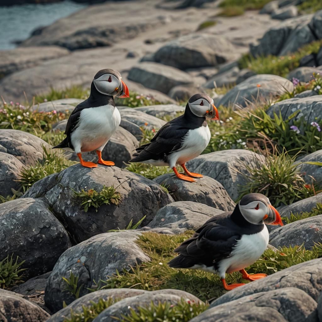 Atlantic Puffin in Maine, Hyperrealistic 8k Image