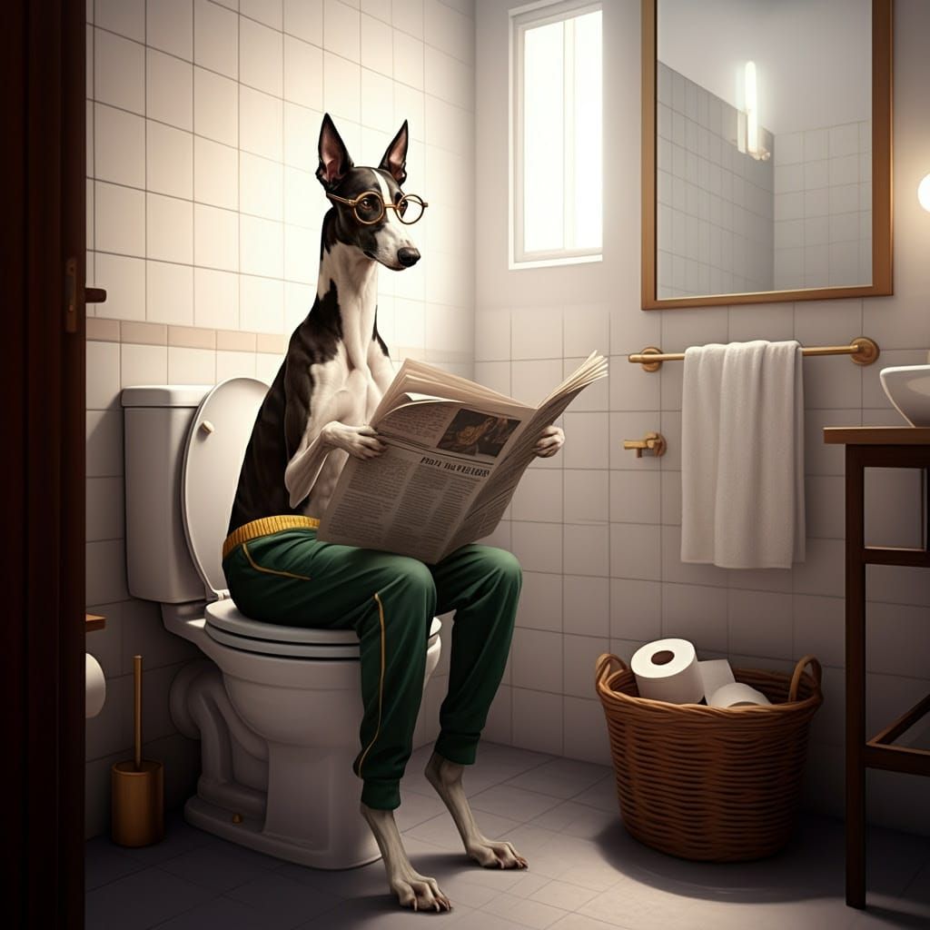 Elegant Galgo Español in Modern Bathroom