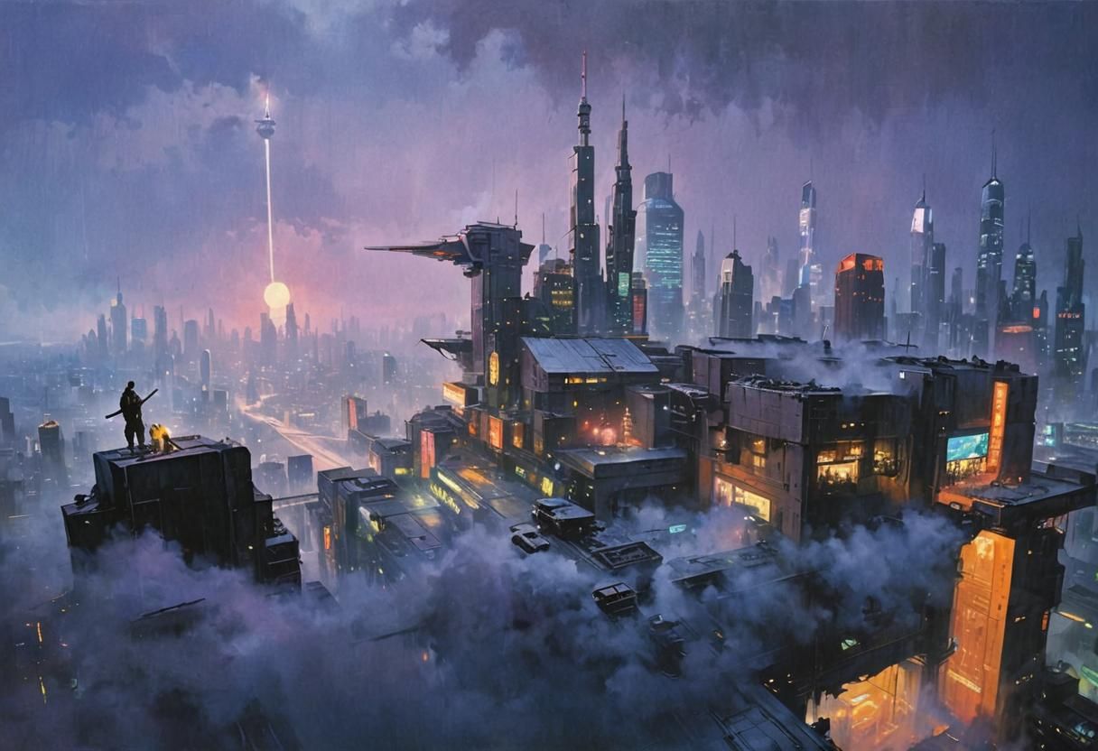 Cyberpunk Cityscape Painting: Blade Runner Style