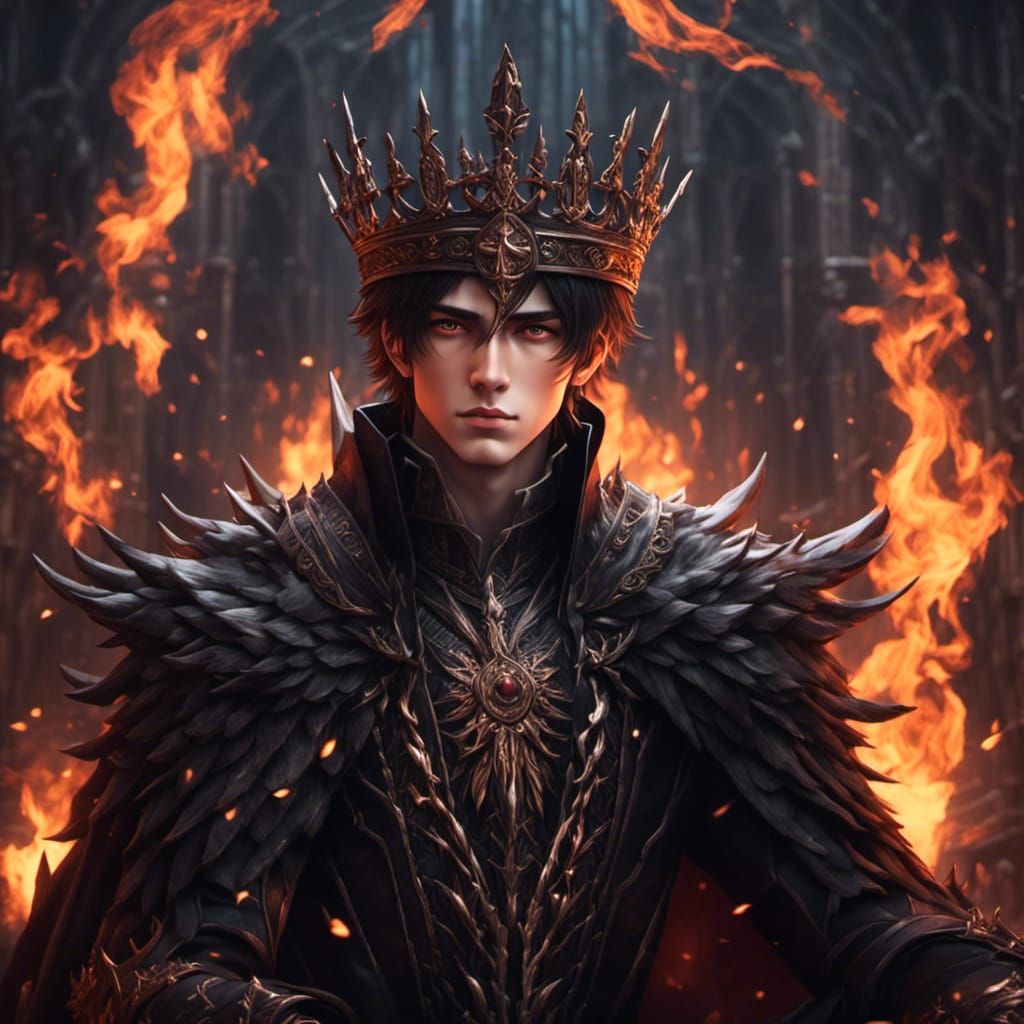 Anime King with Burning Cross in Dreamlike Style