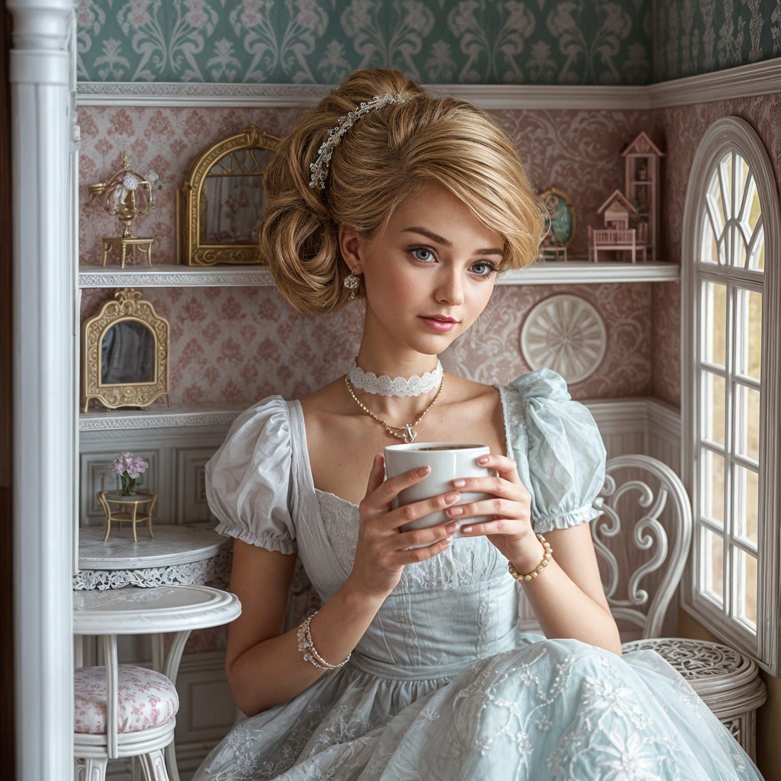 Hyperrealistic Barbie-like Woman in Dollhouse